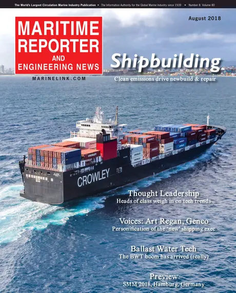 Cover of Maritime Reporter, August 2018